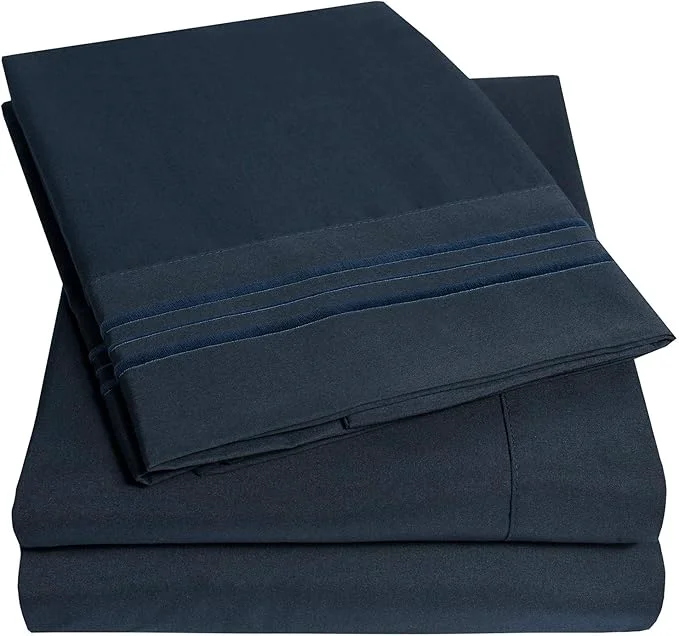 Proven 1500 Supreme Collection King Sheet Sets Navy Blue - Luxury Hotel Bed Sheets and Pillowcase Set for King Mattress - Extra Soft Elastic Corner Straps Deep Pocket Sheets King Navy Blue High-Performance