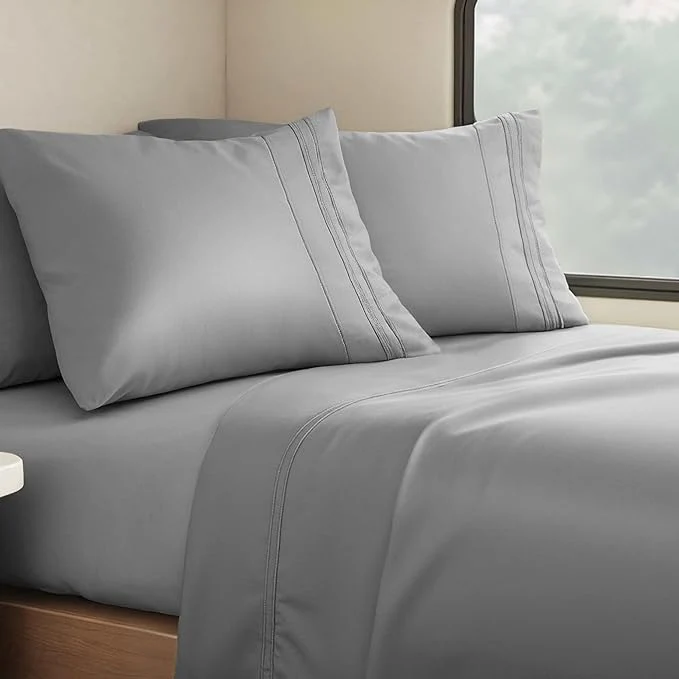 Green Clara Clark Bed Sheets Premier 1800 Series 4 Piece RV Queen Sheet Set Luxury Soft Sheets for RV Bunks Short Queen - Grey Fine Crafted