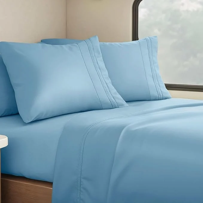 Artisan Clara Clark Bed Sheets Premier 1800 Series 4 Piece RV Queen Sheet Set Luxury Soft Sheets for RV Bunks Short Queen - Calm Blue Fashionable