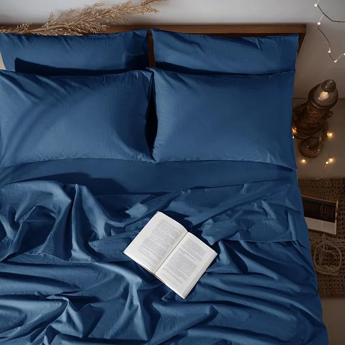 Artisan LBRO2M Pure Linen Sheet Set Deep Pocket Up to 16 quot Bed Sheets Sets Natural Flax Beddings Soft Breathable Comfortable for All Seasons 6 Pcs Sheet Set Cal King Size Navy Blue