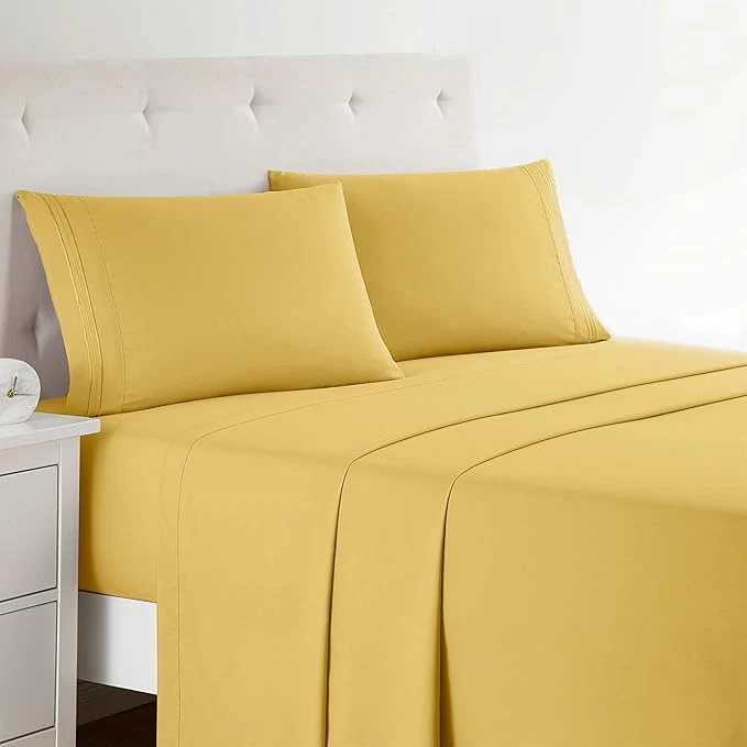 Durable Clara Clark Bed Sheets Premier 1800 Series 4 Piece Bed Sheet Set Deep Pocket Wrinkle Fade Stain Resistant Luxury Soft Bedding Sheets amp Pillowcases Twin Yellow Certified