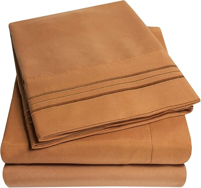 Fast 1500 Supreme Collection King Sheet Sets Mocha Brown - Luxury Hotel Bed Sheets and Pillowcase Set for King Mattress - Extra Soft Elastic Corner Straps Deep Pocket Sheets King Mocha Brown Premium