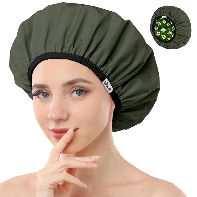 Verified Years calm Shower Caps for Women Reusable Waterproof Double Layer Waterproof Breathable