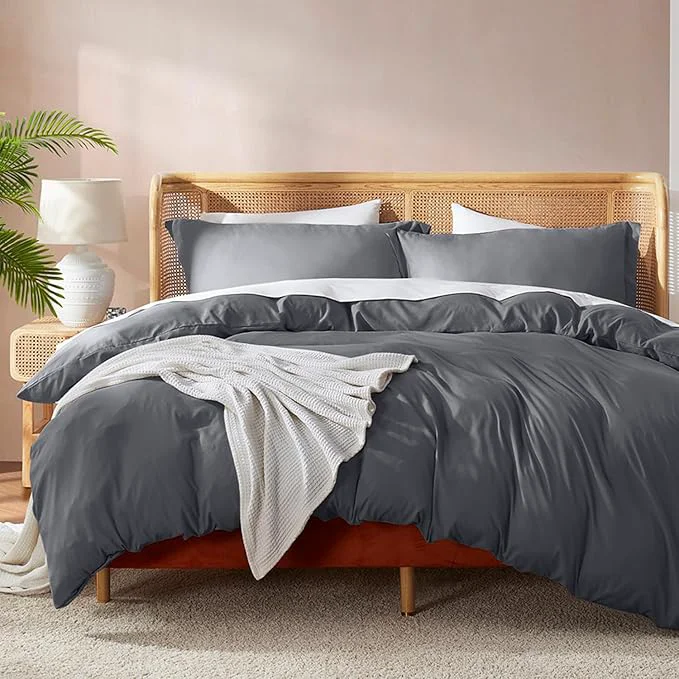 Crafted Nestl Dark Grey Duvet Cover Queen Size - Soft Double Brushed Queen Duvet Cover Set 3 Piece with Button Closure 1 Duvet Cover 90x90 inches and 2 Pillow Shams World-Class