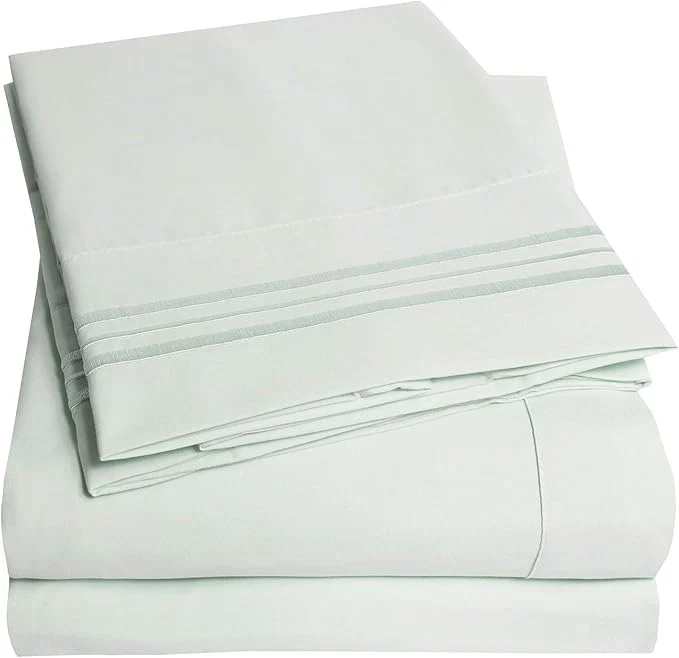 Comfortable 1500 Supreme Collection Extra Soft RV Short Queen Sheets Set Mint - Luxury Bed Sheets Set with Deep Pocket Wrinkle Hypoallergenic Bedding Over 40 Colors RV Short Queen Size Mint Recyclable