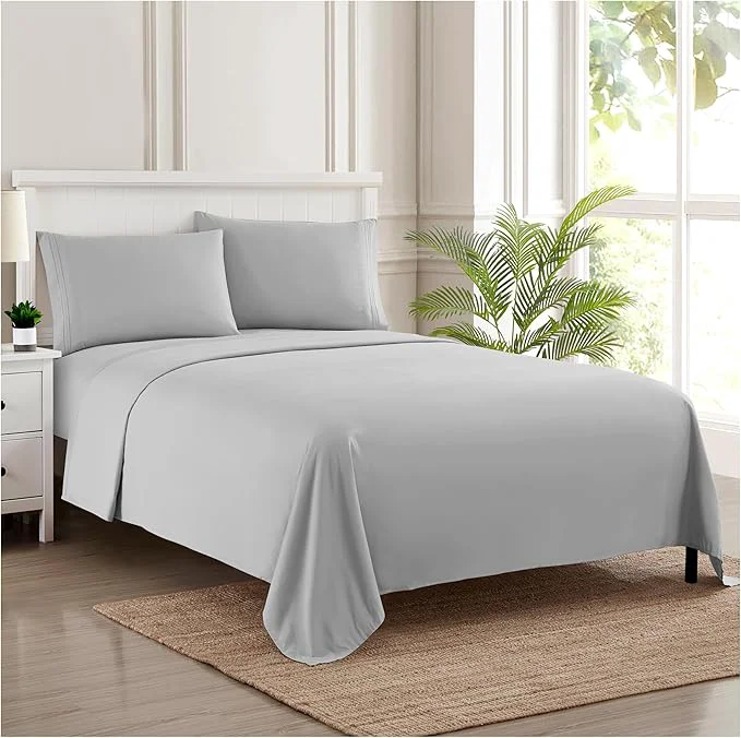 Consistent Split King Sheets - Breathable Luxury Sheets with Full Elastic amp Secure Corner Straps Built In - 1800 Supreme Collection Extra Soft Deep Pocket Bedding Set Sheet Set Split King Size Silver Superior