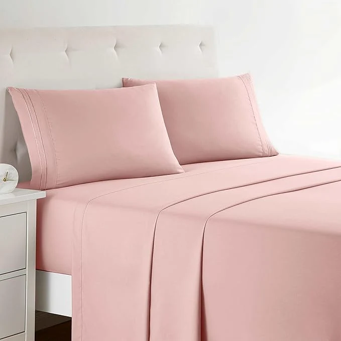 Secure Clara Clark Full XL Bed Sheet Set - Wrinkle Fade Stain Resistant Deep Pocket Sheets - Luxury Soft Bedding Sheets amp Pillowcases Full XL Pink Beige Efficient