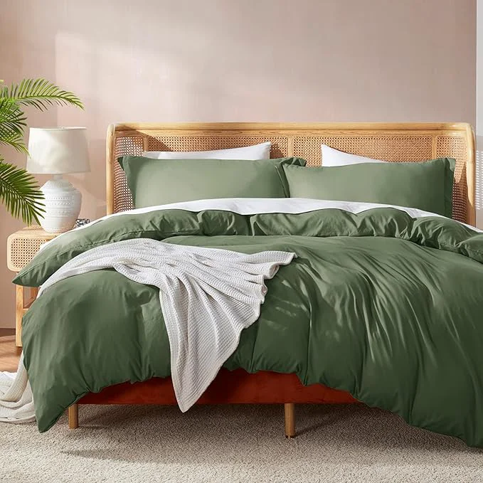 Quality Nestl Olive Green California King Duvet Cover Sets - Soft Double Brushed Cal King Duvet Cover 3 Piece with Button Closure 1 Duvet Cover 104x98 inches and 2 Pillow Shams
