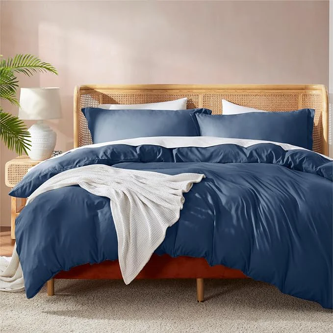 Efficient Nestl Navy Blue Duvet Cover Queen Size - Soft Double Brushed Queen Duvet Cover Set 3 Piece with Button Closure 1 Duvet Cover 90x90 inches and 2 Pillow Shams Artisan