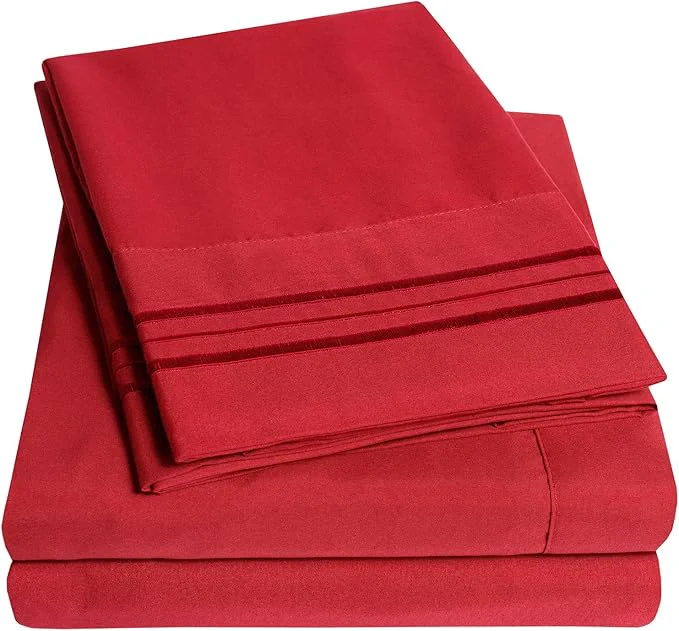 Optimized 1500 Supreme Collection Bed Sheet Set - Extra Soft Elastic Corner Straps Deep Pockets Wrinkle amp Fade Resistant Hypoallergenic Sheets Set Luxury Hotel Bedding Queen Red High-Grade