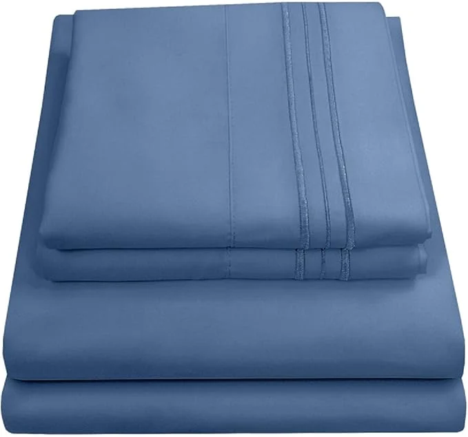 Refined RV Queen Bed Sheets - Breathable Luxury Sheets with Full Elastic amp Secure Corner Straps Built In - 1800 Supreme Collection Extra Soft Deep Pocket Bedding Set Sheet Set RV Short Queen Denim Smooth