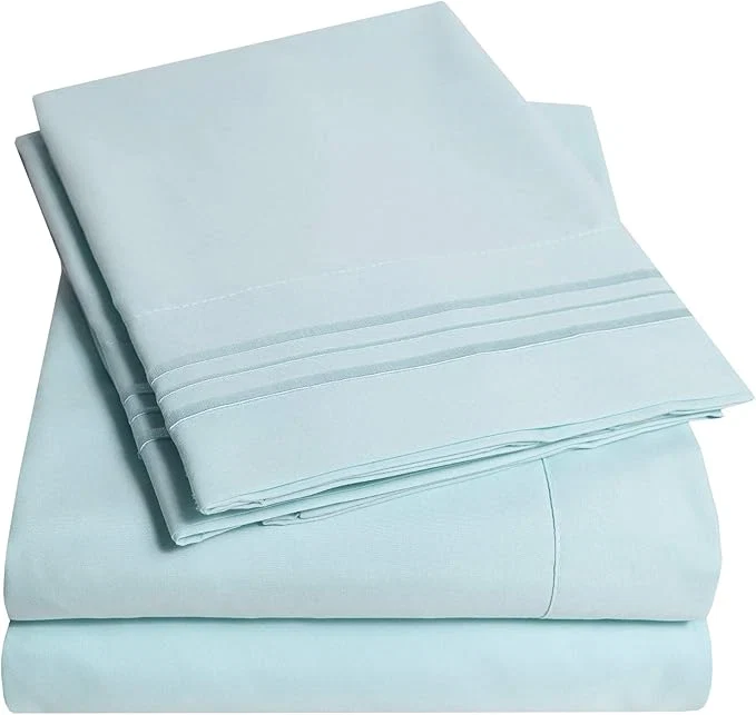 Top-Quality 1500 Supreme Collection California King Sheet Sets Light Blue- Luxury Hotel Bed Sheets and Pillowcase Set for Cal King Mattress - Extra Soft Elastic Corner Straps Deep Pocket Sheets Light Blue Practical