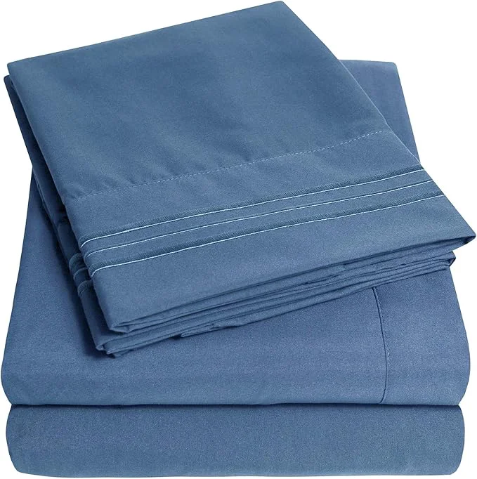1500 Supreme Collection King Sheet Sets Denim Blue - Luxury Hotel Bed Sheets and Pillowcase Set for King Mattress - Extra Soft Elastic Corner Straps Deep Pocket Sheets King Denim Blue Trendy