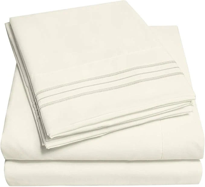 Functional 1500 Supreme Collection Queen Sheet Sets Ivory - Luxury Hotel Bed Sheets and Pillowcase Set for Queen Mattress - Extra Soft Elastic Corner Straps Deep Pocket Sheets Queen Ivory Safe