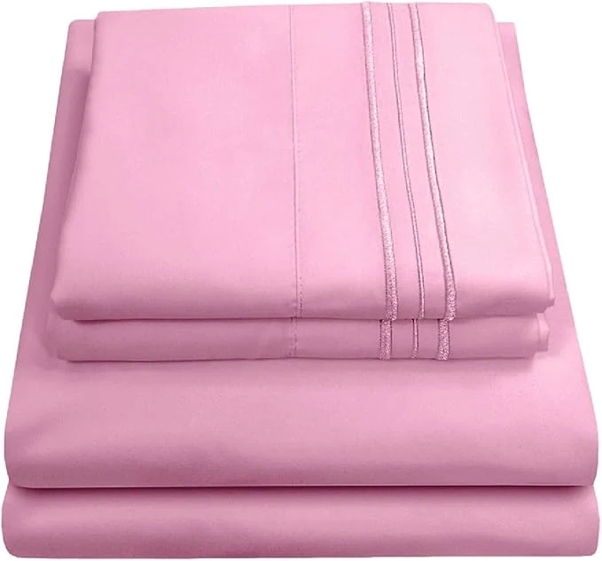 Recyclable Twin XL Sheets - Breathable Luxury Sheets with Full Elastic amp Secure Corner Straps Built In - 1800 Supreme Collection Extra Soft Deep Pocket Bedding Set Sheet Set Twin XL Pink Fast