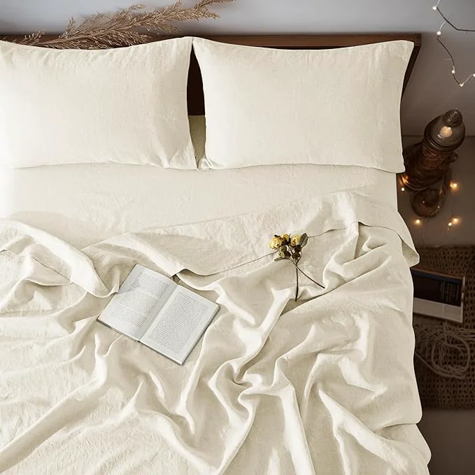 Specialty LBRO2M Pure Linen Sheet Set Deep Pocket Up to 16 quot Bed Sheets Sets Natural Flax Beddings Soft Breathable Comfortable for All Seasons 4 Pcs Sheet Set King Size Beige Responsible