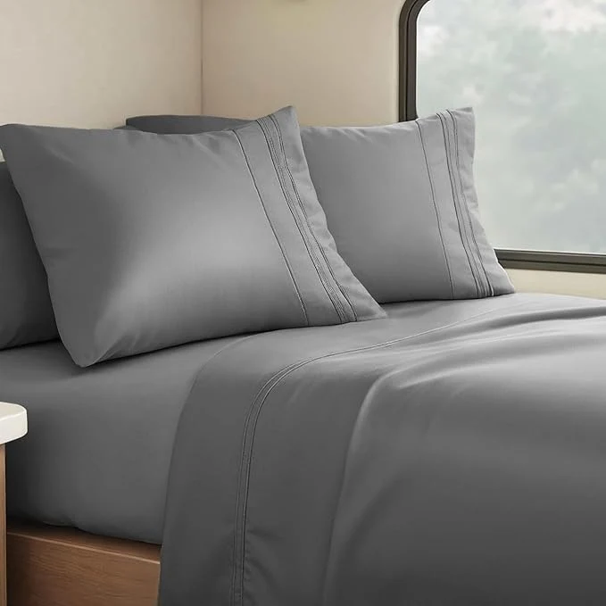 Top-Quality Clara Clark Bed Sheets Premier 1800 Series 4 Piece RV Queen Sheet Set Luxury Soft Sheets for RV Bunks Short Queen - Charcoal Gray Practical