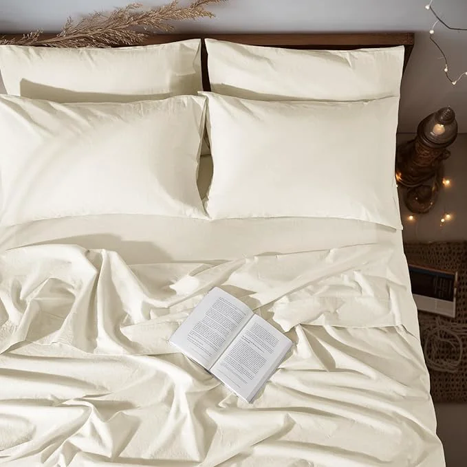 Fine Crafted LBRO2M Pure Linen Sheet Set Deep Pocket Up to 16 quot Bed Sheets Sets Natural Flax Beddings Soft Breathable Comfortable for All Seasons 6 Pcs Sheet Set King Size Beige Advanced