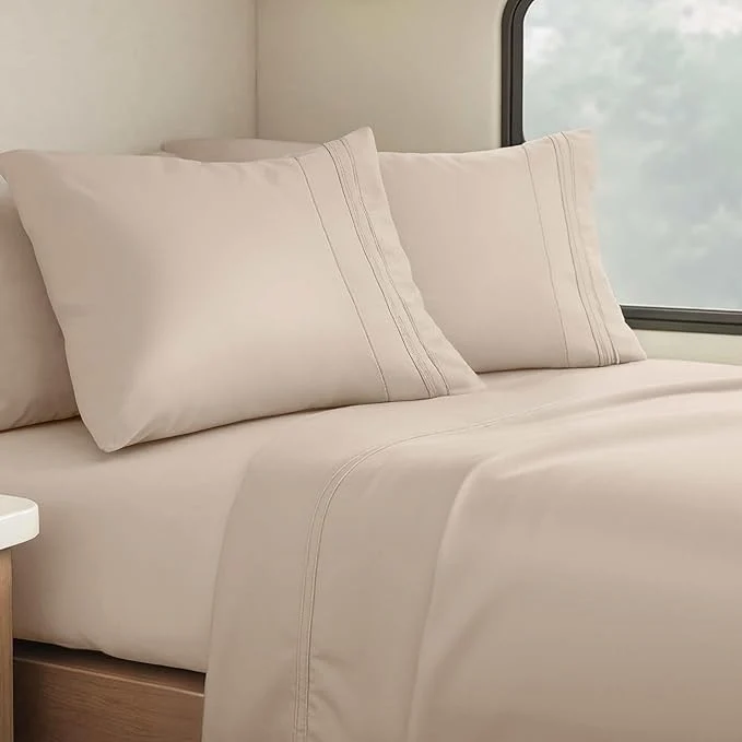 Dependable Clara Clark Bed Sheets Premier 1800 Series 4 Piece RV Queen Sheet Set Luxury Soft Sheets for RV Bunks Short Queen - Beige Cream Efficient