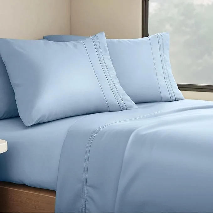 Fashionable Clara Clark Bed Sheets Premier 1800 Series 4 Piece RV Queen Sheet Set Luxury Soft Sheets for RV Bunks Short Queen - Stone Blue Responsible