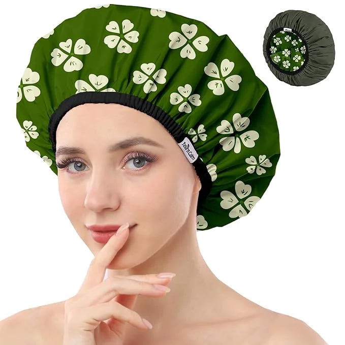 Authentic Years calm Shower Caps for Women Reusable Waterproof Double Layer Waterproof Recyclable