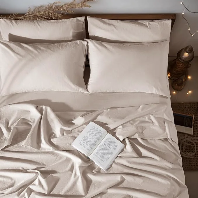 Lightweight LBRO2M Pure Linen Sheet Set Deep Pocket Up to 16 quot Bed Sheets Sets Natural Flax Beddings Soft Breathable Comfortable for All Seasons 6 Pcs Sheet Set Queen Size Linen Luxury