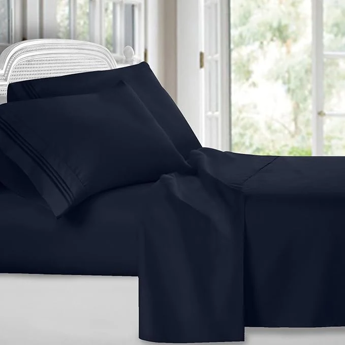 Safe Clara Clark Bed Sheets Premier 1800 Series 4 Piece Bed Sheet Set Deep Pocket Wrinkle Fade Stain Resistant Luxury Soft Bedding Sheets amp Pillowcases California King Navy Blue User-Friendly