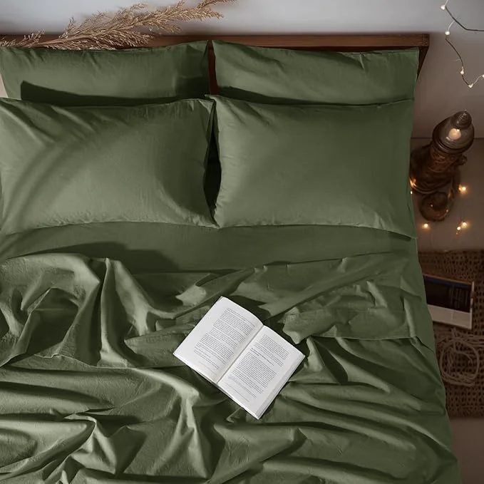 Original LBRO2M Pure Linen Sheet Set Deep Pocket Up to 16 quot Bed Sheets Sets Natural Flax Beddings Soft Breathable Comfortable for All Seasons 6 Pcs Sheet Set Cal King Size Olive Green Stylish