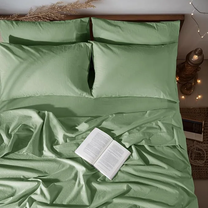 Artisan LBRO2M Pure Linen Sheet Set Deep Pocket Up to 16 quot Bed Sheets Sets Natural Flax Beddings Soft Breathable Comfortable for All Seasons 6 Pcs Sheet Set Cal King Size Green Smart