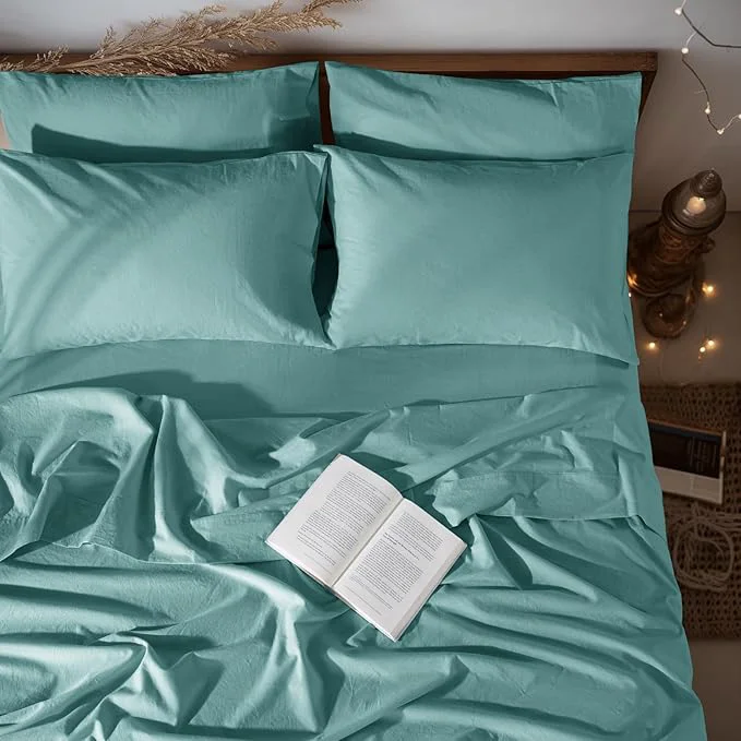 Premium LBRO2M Pure Linen Sheet Set Deep Pocket Up to 16 quot Bed Sheets Sets Natural Flax Beddings Soft Breathable Comfortable for All Seasons 6 Pcs Sheet Set Cal King Size Aqua Smooth