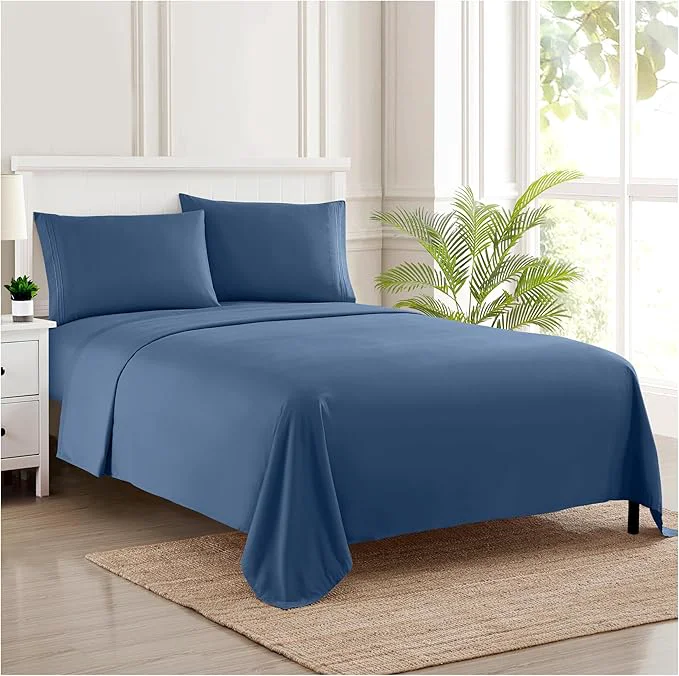 Split King Sheets - Breathable Luxury Sheets with Full Elastic amp Secure Corner Straps Built In - 1800 Supreme Collection Extra Soft Deep Pocket Bedding Set Sheet Set Split King Size Denim Exceptional