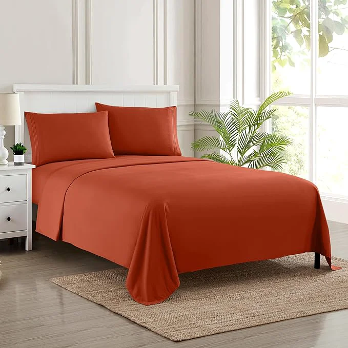 Trendy Twin Sheets - Breathable Luxury Sheets with Full Elastic amp Secure Corner Straps Built In - 1800 Supreme Collection Extra Soft Deep Pocket Bedding Set Sheet Set Twin Rust Selected