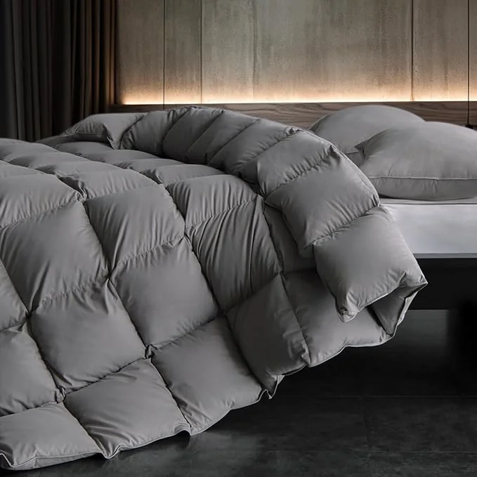 Selected Down Fibers Comforter Oversize King Size Luxurious All Seasons Hotel Collection Duvet Insert 54 Oz High Bulkiness Medium Warmth Fluffy amp Breathable for Bedroom Guestroom Hotel Grey 120x98 Premium