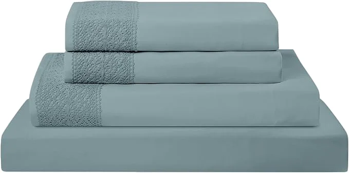 Versatile Modern Threads 4 Piece Microfiber Sheet Set – Soft Cooling Bed Sheets with Crochet Lace – Deep Pocket Wrinkle Breathable Hotel Luxury Bedding Slate Teal Full Organic