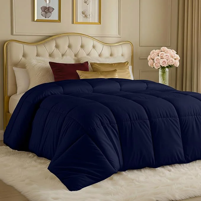 Quality Utopia Bedding Comforters Queen Size All Season Duvet Insert Down Box Stitched Bed Comforter with Corner Tabs Machine Washable Navy Comfortable
