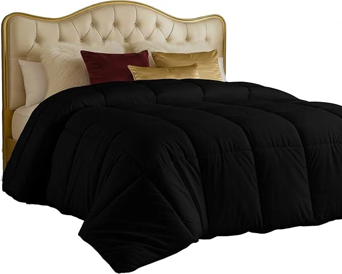 Classic Utopia Bedding Comforters Queen Size All Season Duvet Insert Down Box Stitched Bed Comforter with Corner Tabs Machine Washable Black Selected