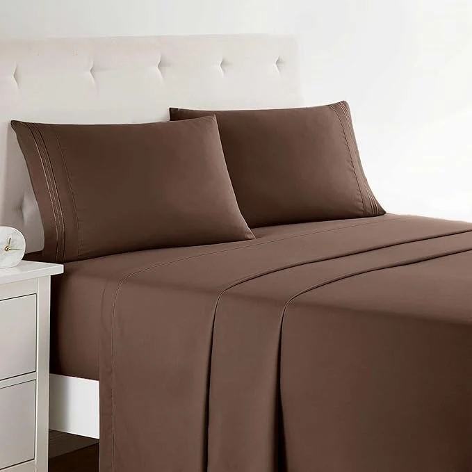 Dependable Clara Clark Premier 1800 Series 4pc Bed Sheet Set - Queen Chocolate Brown Next-Generation