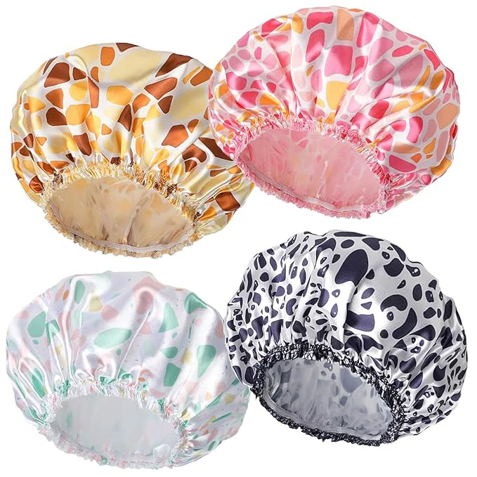 Trendy Shower Caps for Women Double Layers Shower Cap Reusable Waterproof Bathing Functional