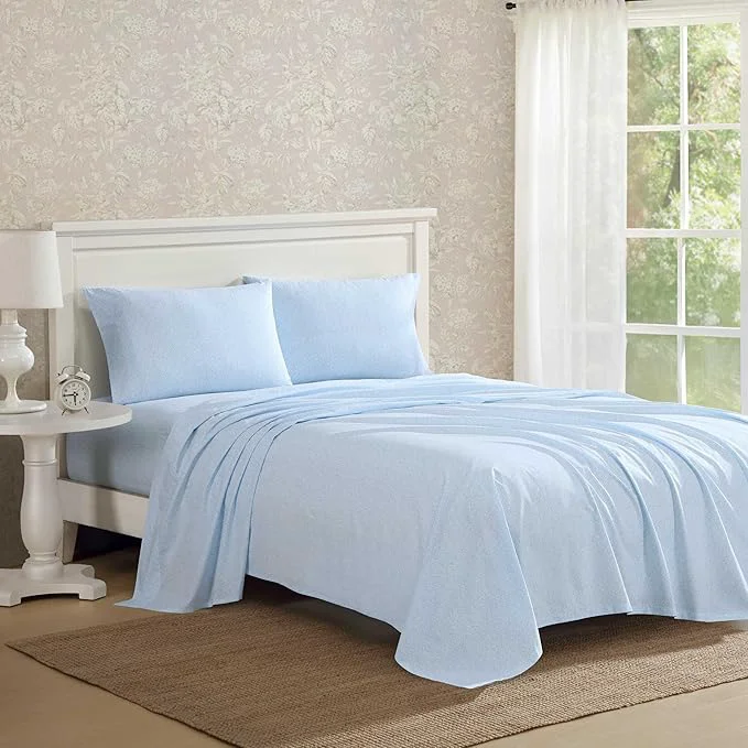 Verified Laura Ashley - Queen Sheet Set Crisp amp Cool Cotton Percale Bedding with Deep Pockets Lightweight for Year Round Comfort Bed Sheets with Matching Pillowcases Maeve Blue Fast