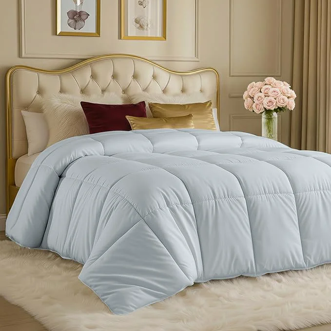 Original Utopia Bedding Comforters Queen Size All Season Duvet Insert Down Box Stitched Bed Comforter with Corner Tabs Machine Washable Light Grey Lightweight
