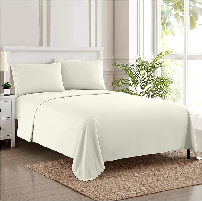 Sustainable Twin XL Sheets - Breathable Luxury Sheets with Full Elastic amp Secure Corner Straps Built In - 1800 Supreme Collection Extra Soft Deep Pocket Bedding Set Sheet Set Twin XL Ivory Elegant