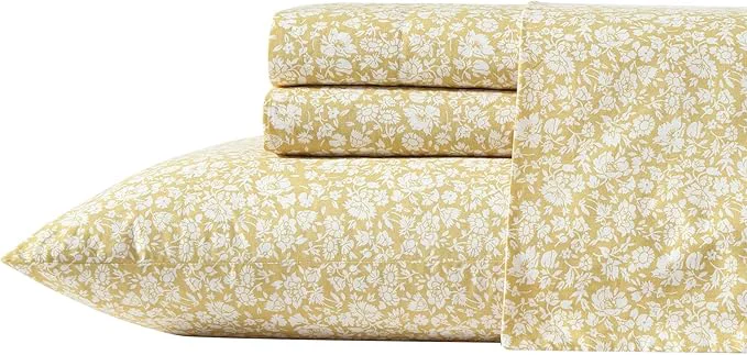 Easy-to-Use Laura Ashley - Full Sheets Cotton Percale Bedding Set Lightweight amp Breathable Home Decor Oeko-Tex Heirloom Ditzy Gold Full Advanced