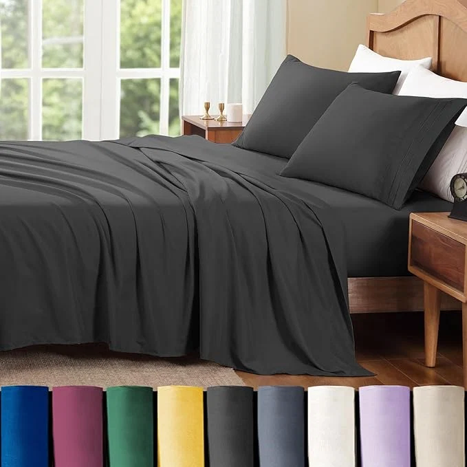Fine ClevaHome King Sheet Set 4-Piece King Size Sheet Sets Lightweight amp Super Soft Easy Care Microfiber– Shrinkage amp Fade Resistant Bedding Set with 14 39 39 Deep Pockets Black Classic
