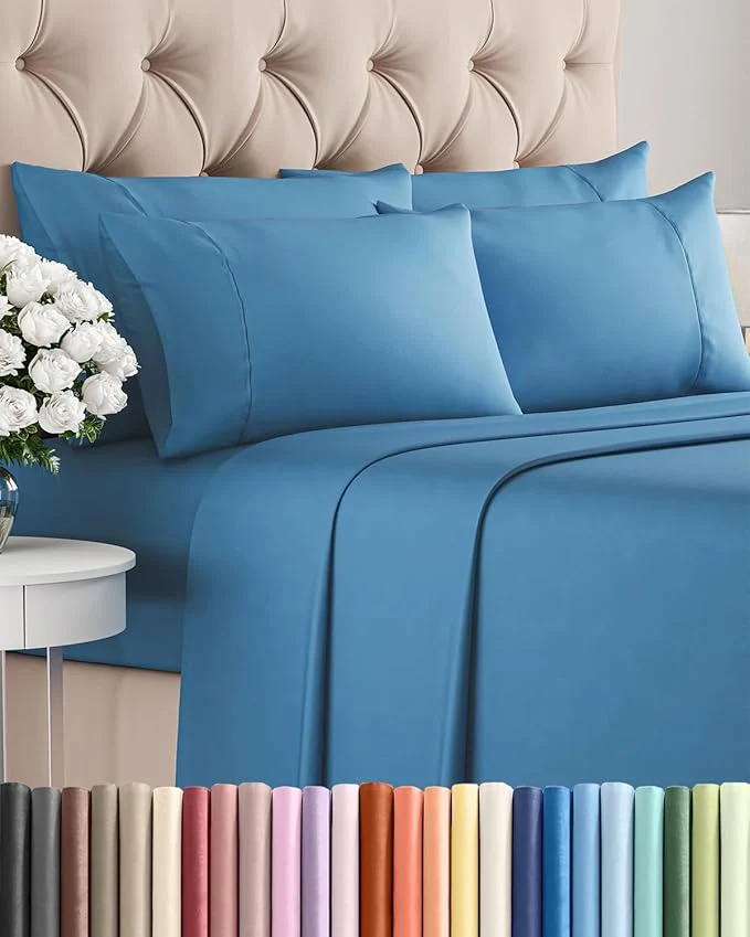 Contemporary King 6 Piece Sheet Set - Comfy Breathable amp Cooling - Ultra-Soft Hotel Luxury Bedding Set with 8-16 Inch Deep Pockets - 1 Flat amp 1 Fitted Sheet amp 4 Pillowcases - Wrinkle amp Easy Care - Denim Blue Trusted
