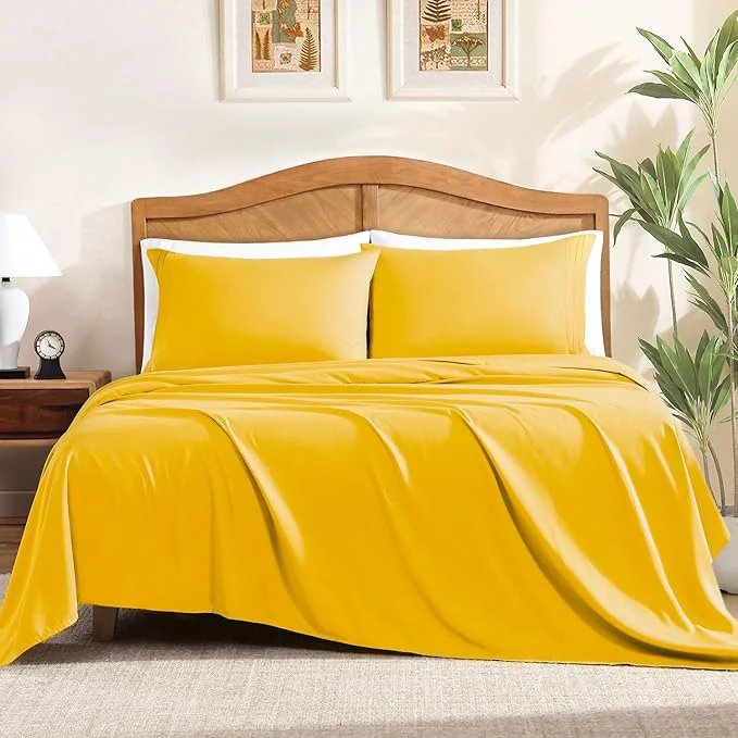 Expertly Made ClevaHome Queen Sheet Set 4-Piece Bed Sheets for Queen Size Bed Lightweight amp Super Soft Easy Care Microfiber– Shrinkage amp Fade Resistant Bedding Set with 14 39 39 Deep Pockets Mustard Flexible