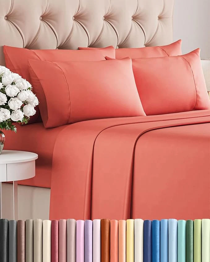 Expertly Made Cal King 6 Piece Sheet Set - Comfy Breathable amp Cooling - Ultra-Soft Hotel Luxury Bedding Set with 8-16 Inch Deep Pockets - 1 Flat amp 1 Fitted Sheet amp 4 Pillowcases - Wrinkle amp Easy Care - Coral Safe