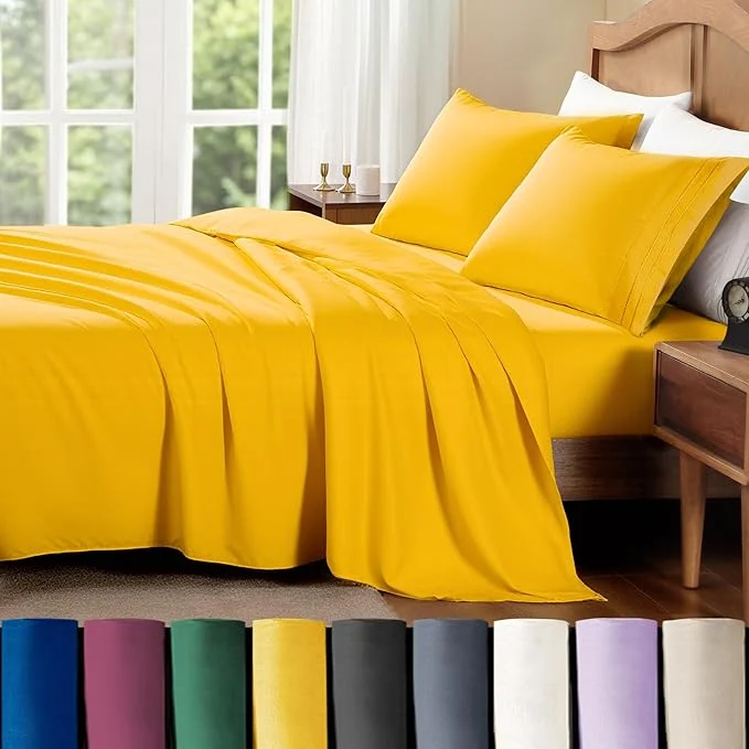 Advanced ClevaHome Full Sheet Set 4-Piece Full Size Sheets Lightweight amp Super Soft Easy Care Microfiber– Shrinkage amp Fade Resistant Bedding Set with 14 39 39 Deep Pockets Mustard Versatile