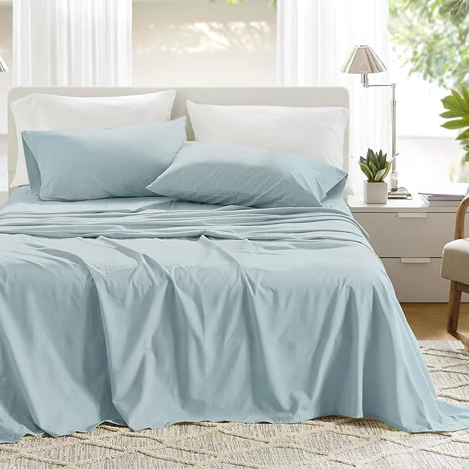 Secure Comfort Spaces Cotton Sheets King Breathable amp Soft Cotton Sheets Naturally Cool Cotton Bed Sheets with 14 quot Elastic Pocket Fits up to 16 quot Mattress All Season Sheet Set Light Blue 4 Piece Fine Crafted