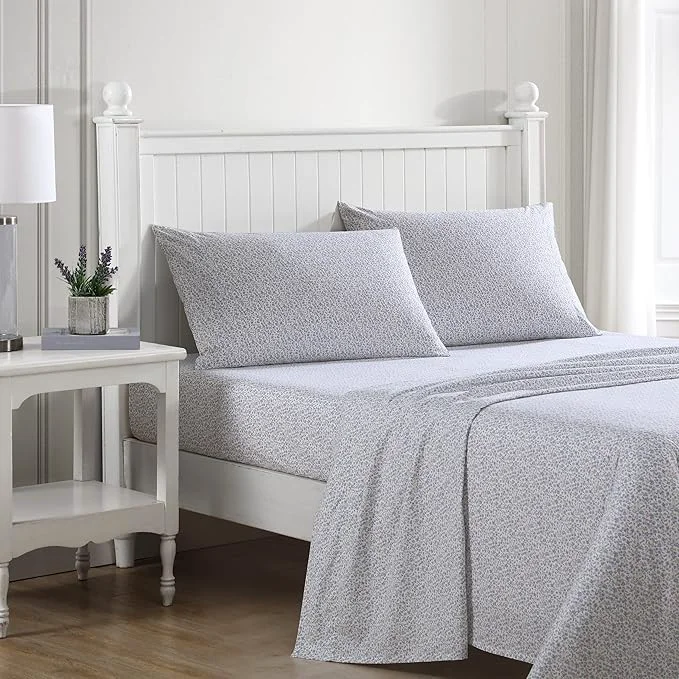 Laura Ashley - Twin Sheet Set Crisp amp Cool Cotton Percale Bedding with Deep Pockets Lightweight for Year Round Comfort Bed Sheets with Matching Pillowcase Emogene Purple Detailed