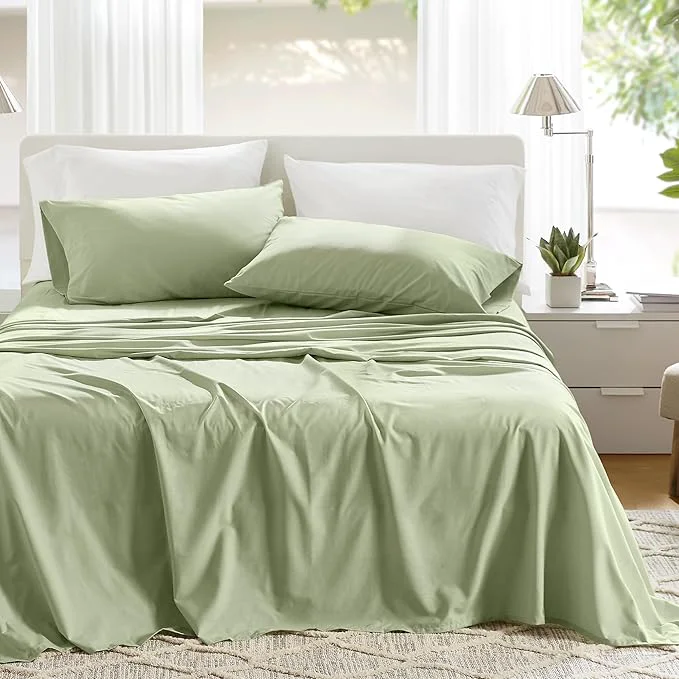 Premium Comfort Spaces Cotton Sheets Cal King Breathable amp Soft Cotton Sheets Naturally Cool Cotton Bed Sheets with 14 quot Elastic Pocket Fits up to 16 quot Mattress All Seasons Sheet Set Sage Green 4 Piece Dependable